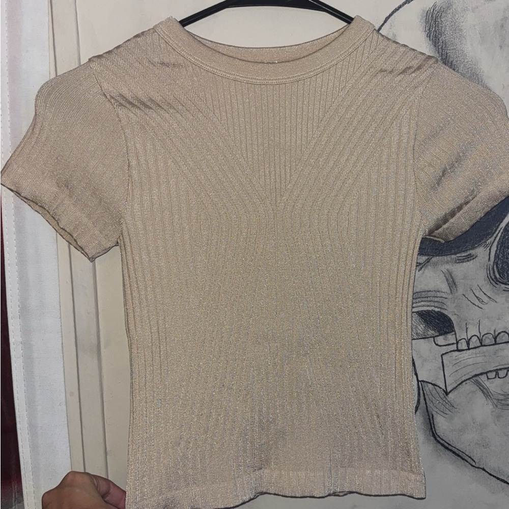 New Mix Shimmering Cream Ribbed Crop Top